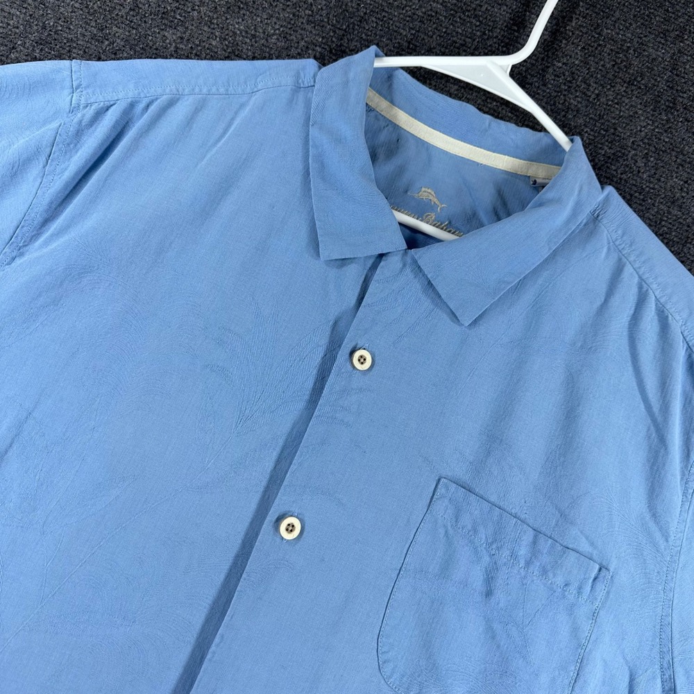Tommy‎ Bahama Button Up Mens XXL 2XL Blue 100% Silk Tropical Jacquard Camp Shirt